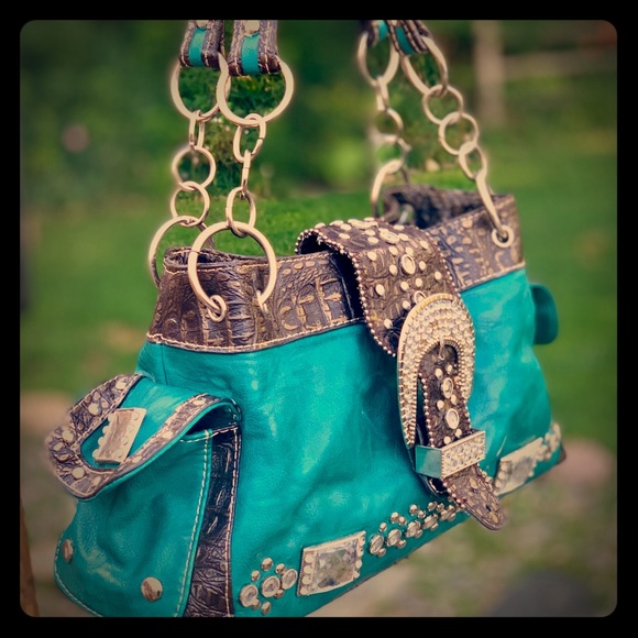 Handbags - Turquoise Leather Buckle Purse